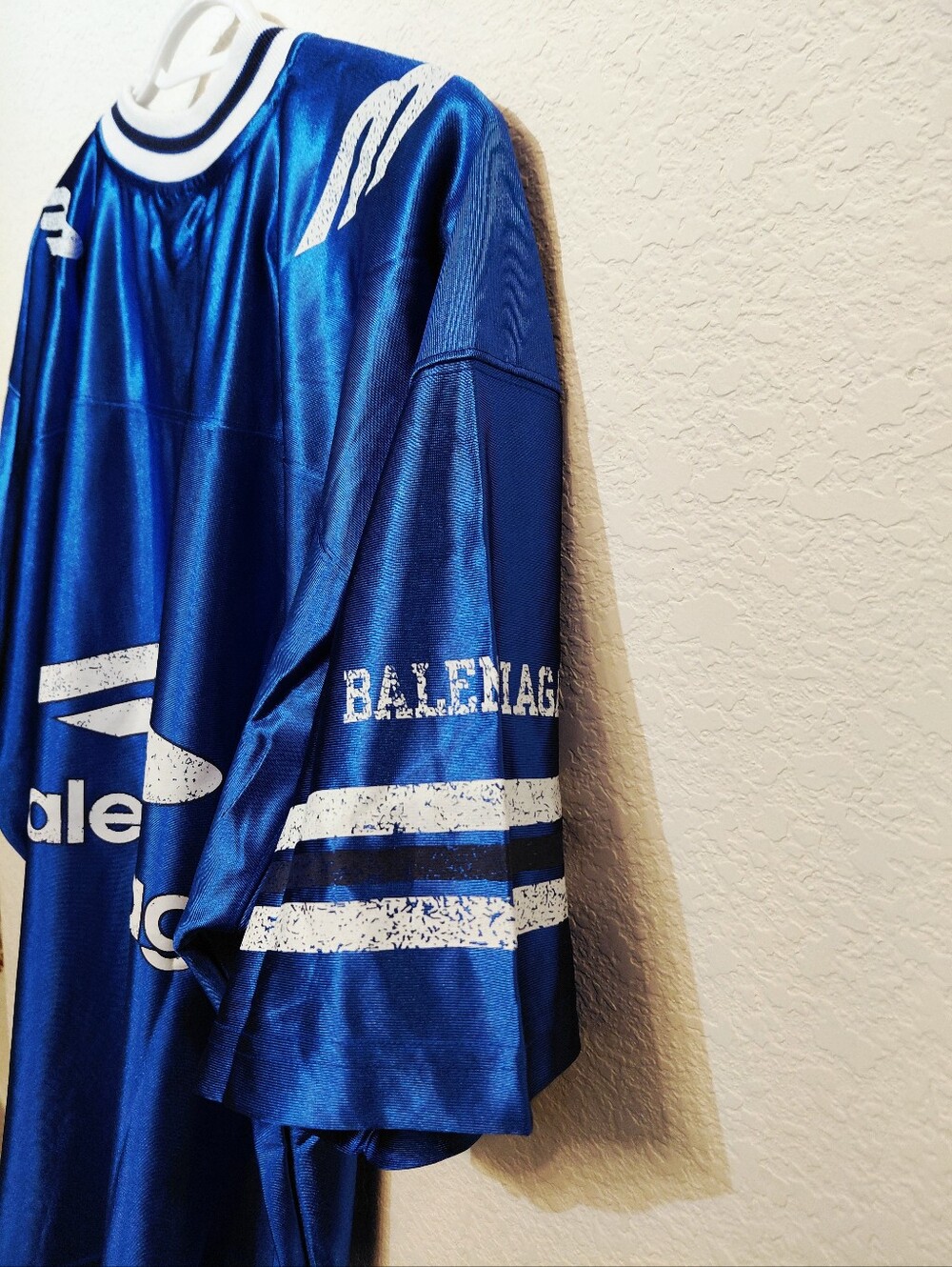 Authentic Balenciaga 3B Blue Logo Athletic Shiny Jersey with White Trim Large - Picture 10 of 10